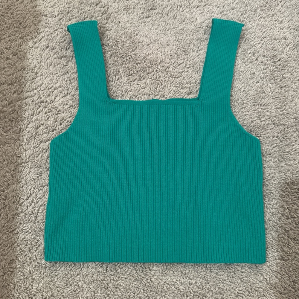 SHEIN Green Ribbed Sleeveless Crop Tank Top